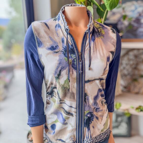 Luisa Cerano, Designer Abstract Tie Dye Zip Up Blouse Jacket, Women's 10 - Picture 8 of 13